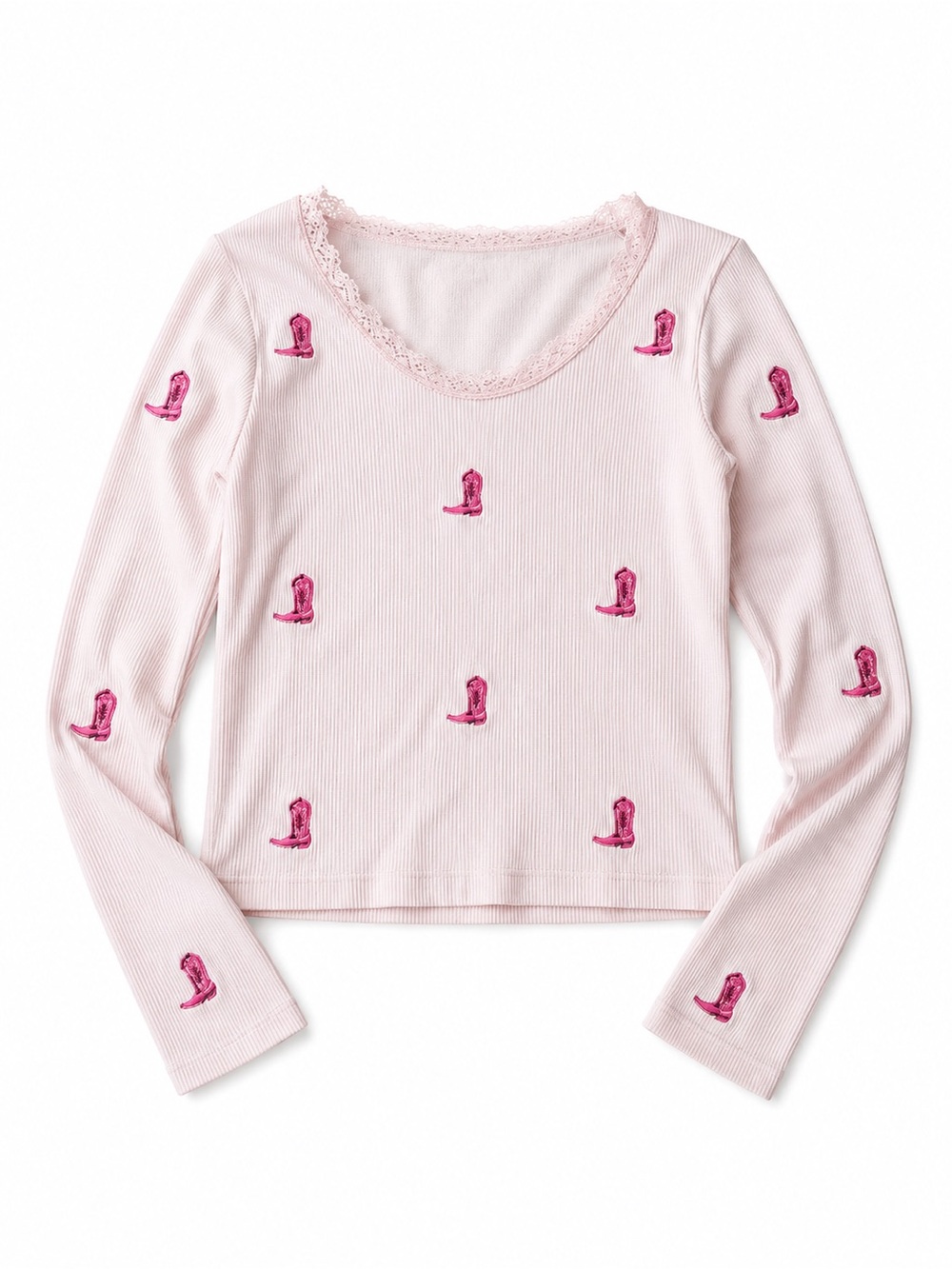 Girls' Pink Long-Sleeve Embroidered Top